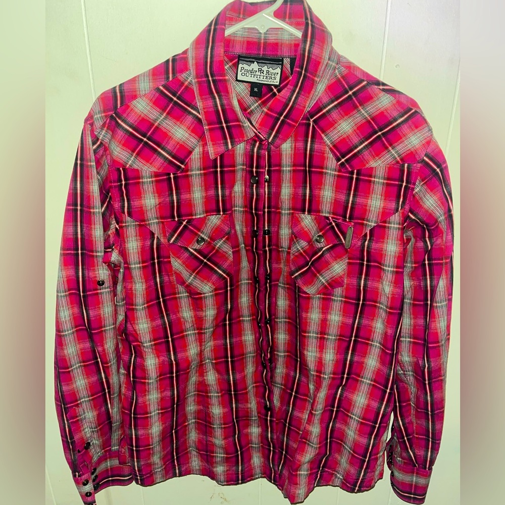 Powder River Outfitters (PR outfitters) snap up long sleeve cotton plaid shirt